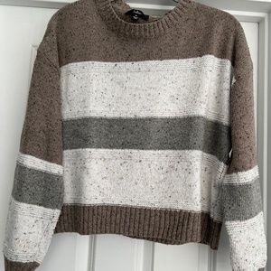 Grey Multi Striped Balloon Sleeve Sweater